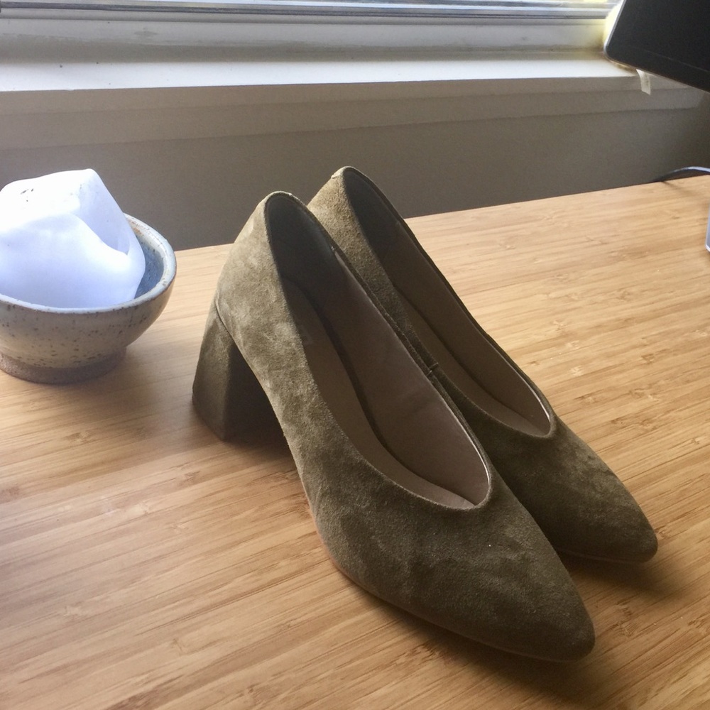Olive suede block heel
